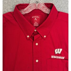 Antigua Wisconsin Badgers Button Up Shirt Mens 2XL Red Long Sleeve Stitched Logo